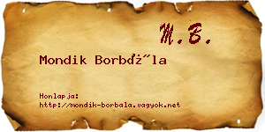 Mondik Borbála névjegykártya